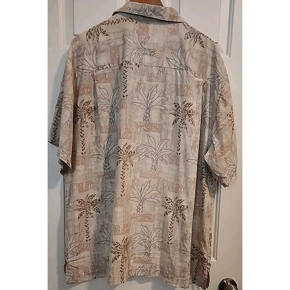 Luau Mens 2XL Beige Button Up 100% Finest Silk Brown Hawaiian Short Sleeve - Picture 8 of 8